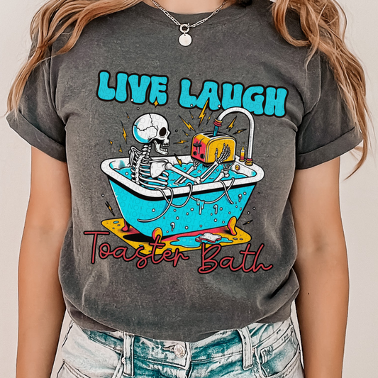 Toasty Vibes Cotton Tee: Live, Laugh, Toaster Bath Edition!