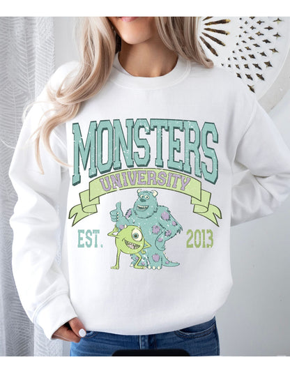 Monsters University Retro Vibes Crewneck: A Vintage Tale of Frights and Fun!