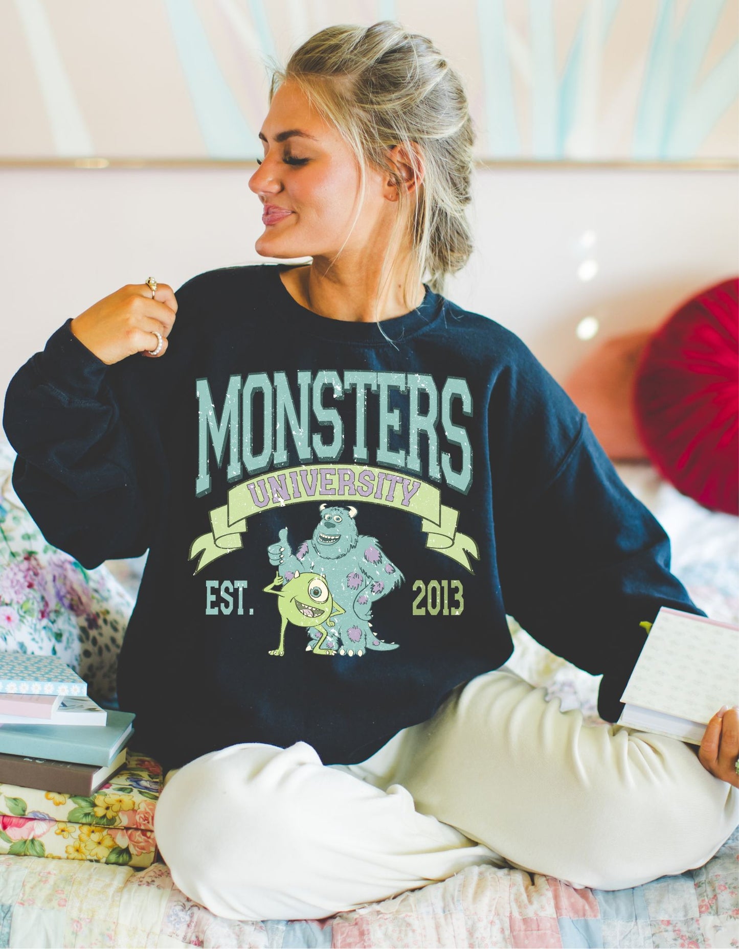 Monsters University Retro Vibes Crewneck: A Vintage Tale of Frights and Fun!