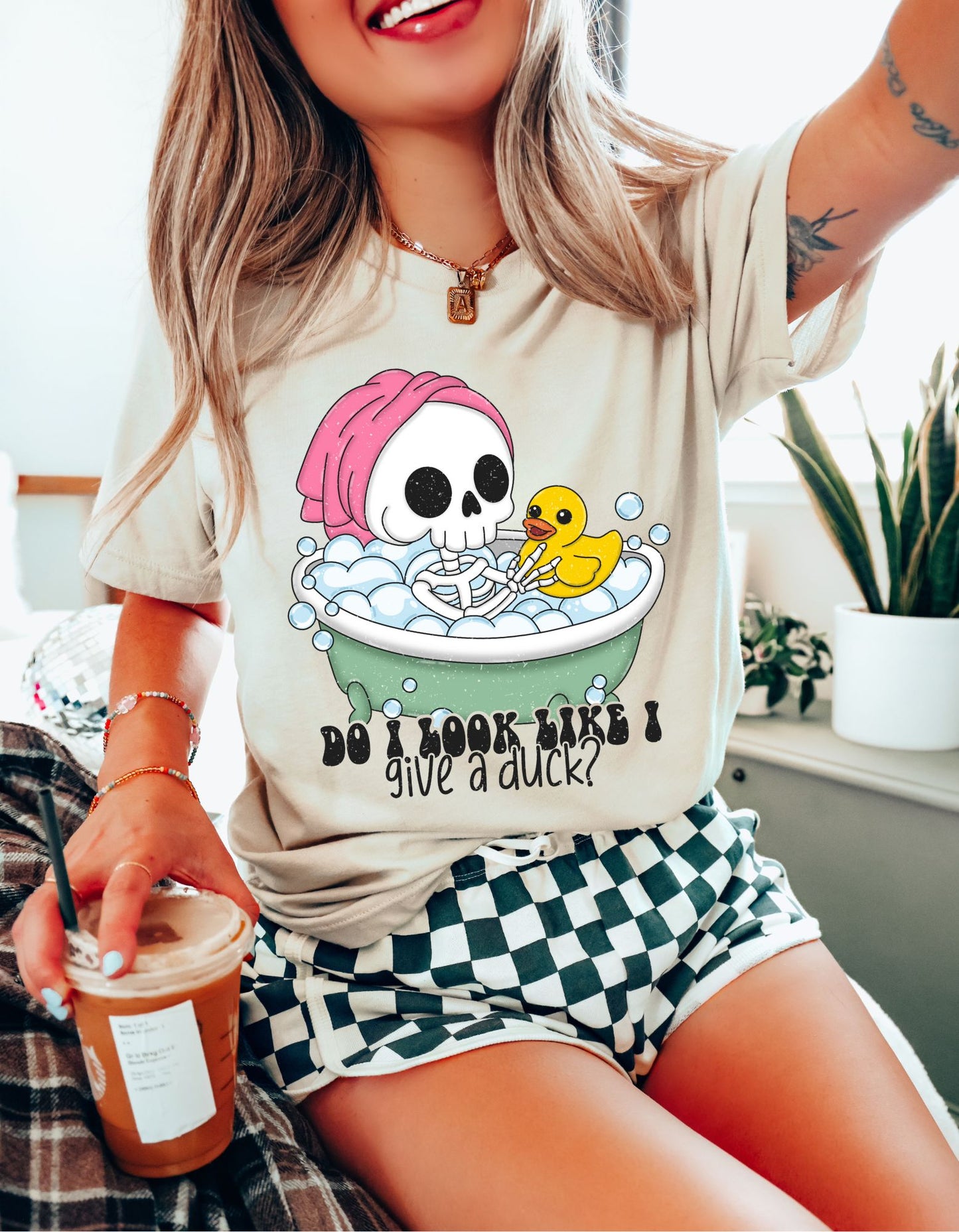 Sassy Skele-Quack Attitude Cotton Tee: Do I Look Like I Give a Duck?