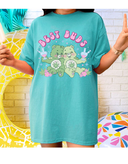 Baked CareBears Best Buds Cotton Tee: A Carefree Blend of Cuddles and High Vibes!