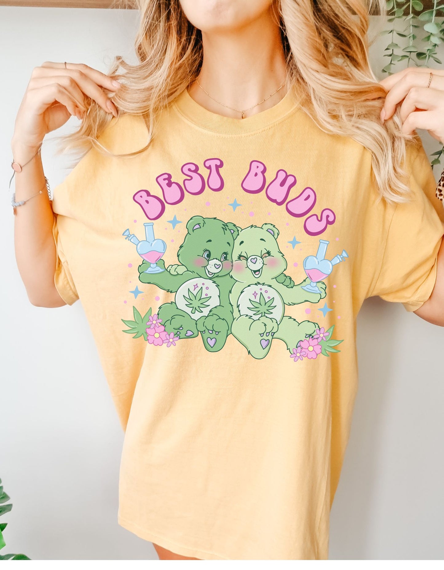 Baked CareBears Best Buds Cotton Tee: A Carefree Blend of Cuddles and High Vibes!