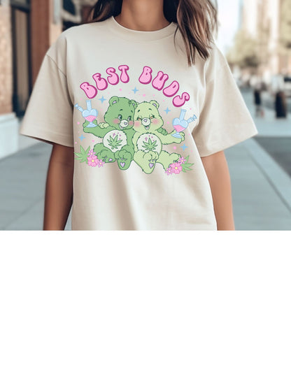 Baked CareBears Best Buds Cotton Tee: A Carefree Blend of Cuddles and High Vibes!