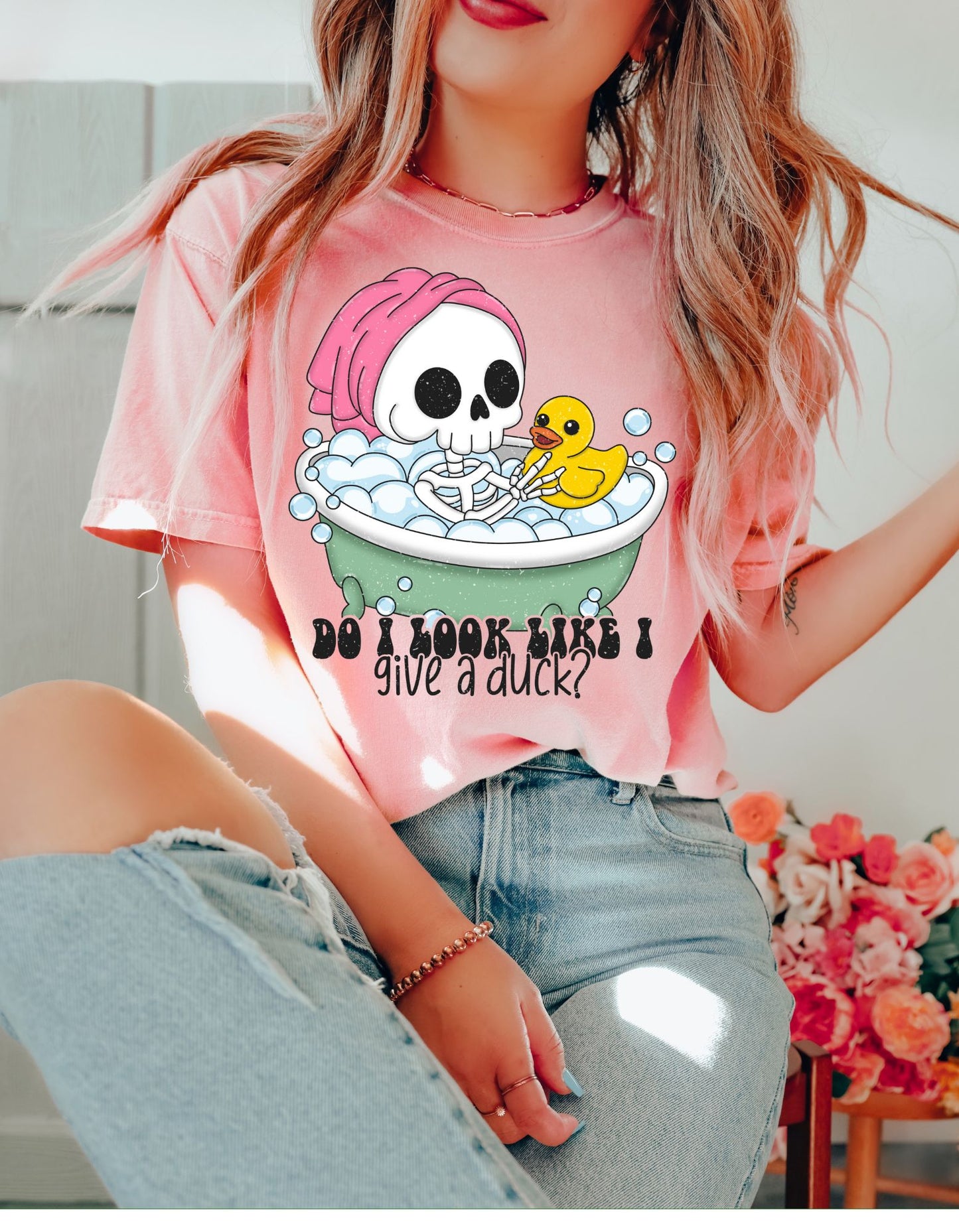 Sassy Skele-Quack Attitude Cotton Tee: Do I Look Like I Give a Duck?