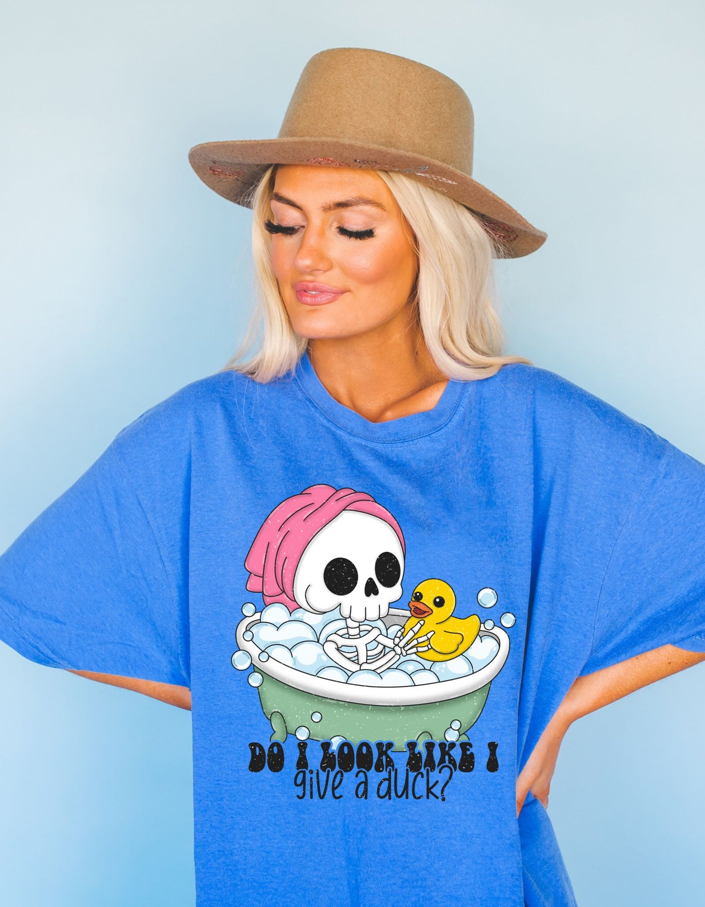 Sassy Skele-Quack Attitude Cotton Tee: Do I Look Like I Give a Duck?