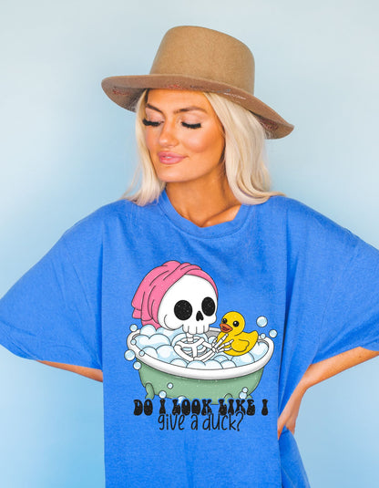 Sassy Skele-Quack Attitude Cotton Tee: Do I Look Like I Give a Duck?