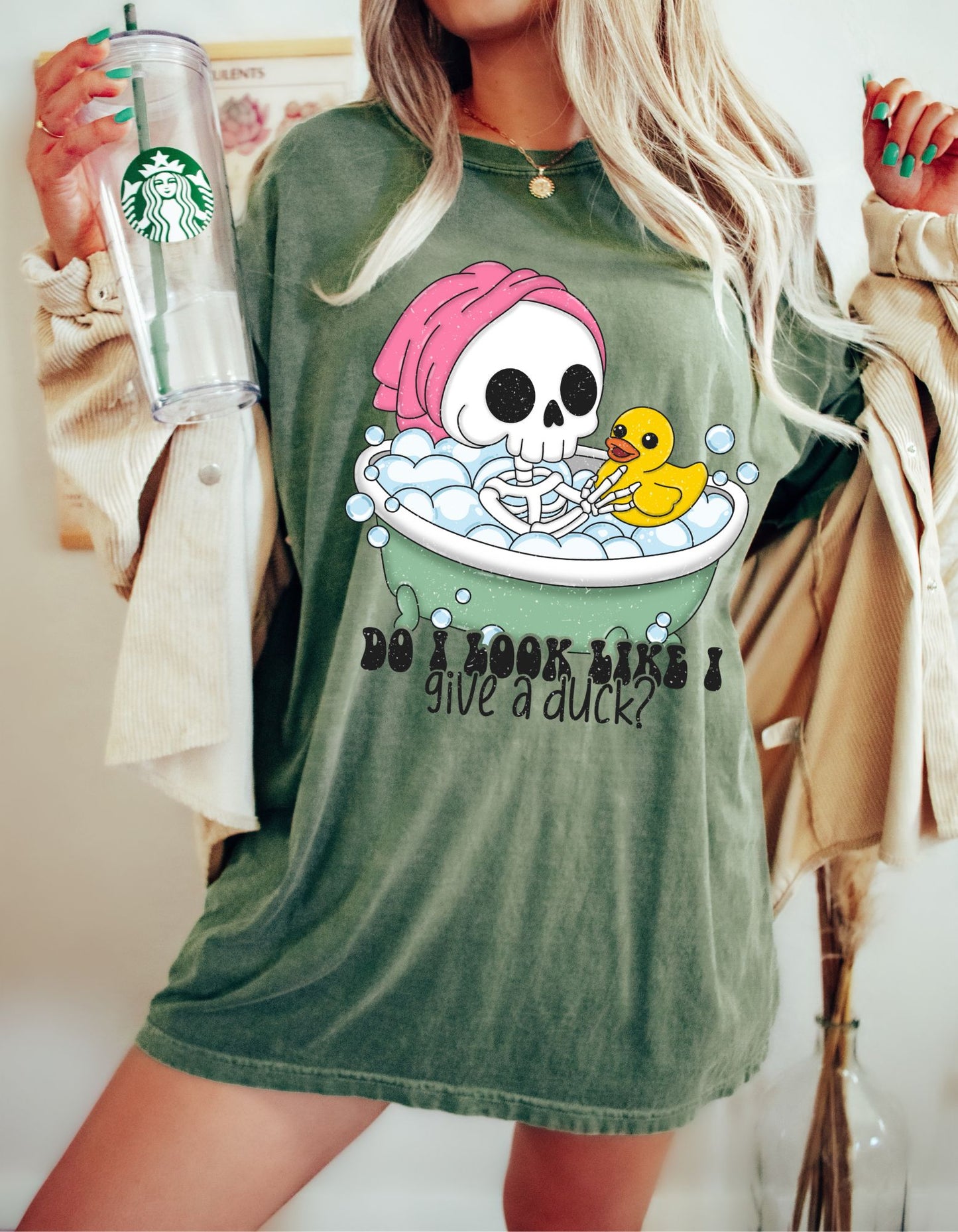 Sassy Skele-Quack Attitude Cotton Tee: Do I Look Like I Give a Duck?