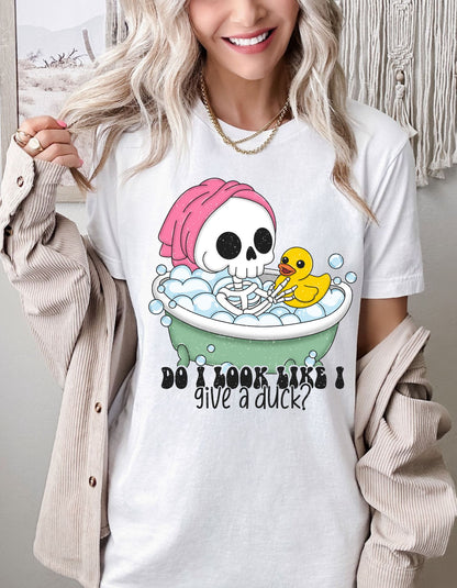 Sassy Skele-Quack Attitude Cotton Tee: Do I Look Like I Give a Duck?