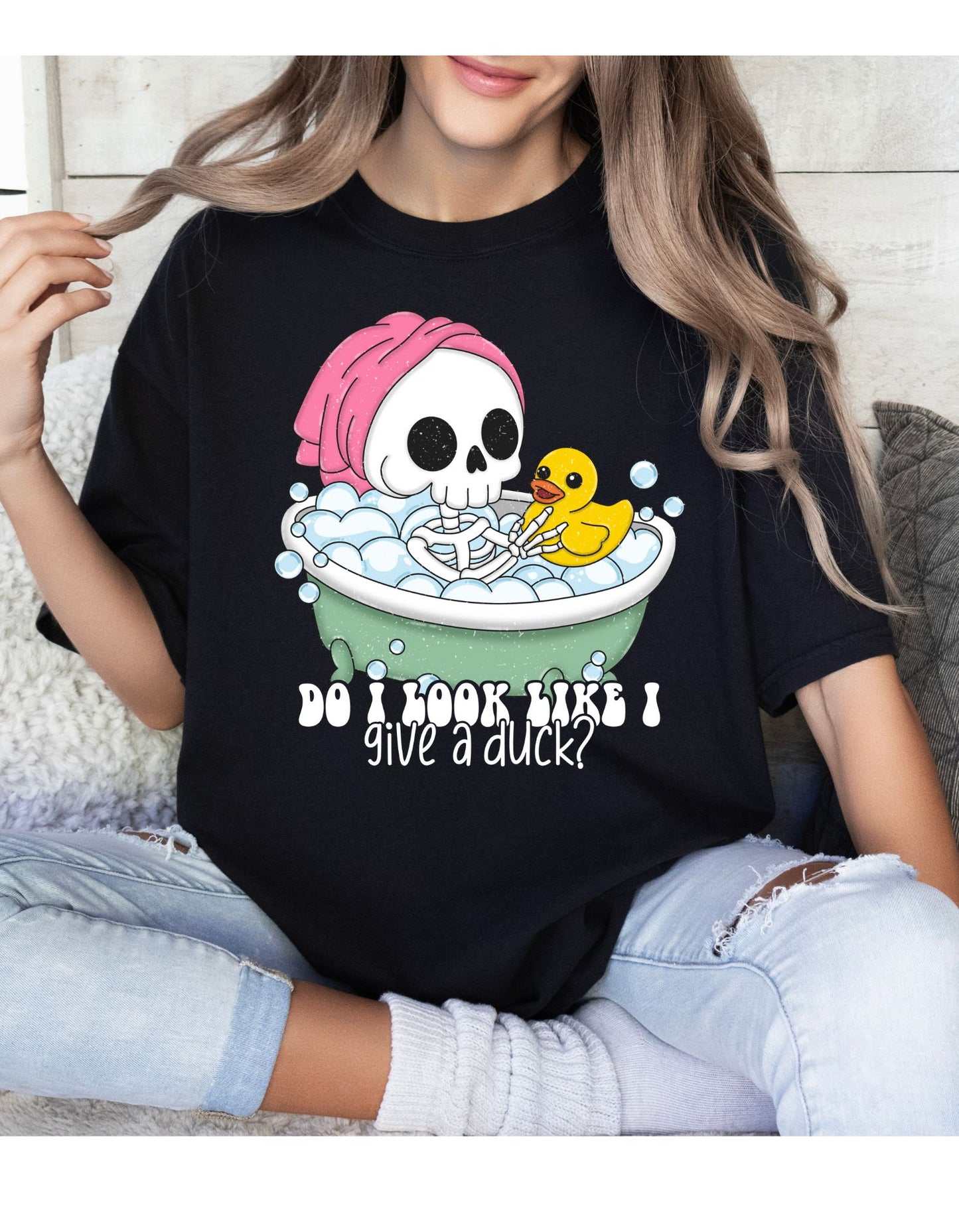 Sassy Skele-Quack Attitude Cotton Tee: Do I Look Like I Give a Duck?