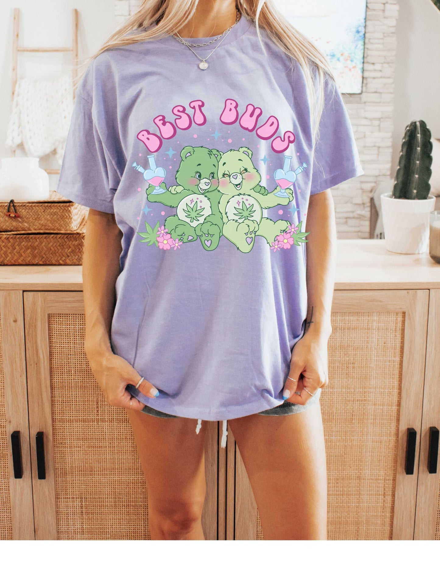 Baked CareBears Best Buds Cotton Tee: A Carefree Blend of Cuddles and High Vibes!