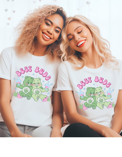 Baked CareBears Best Buds Cotton Tee: A Carefree Blend of Cuddles and High Vibes!