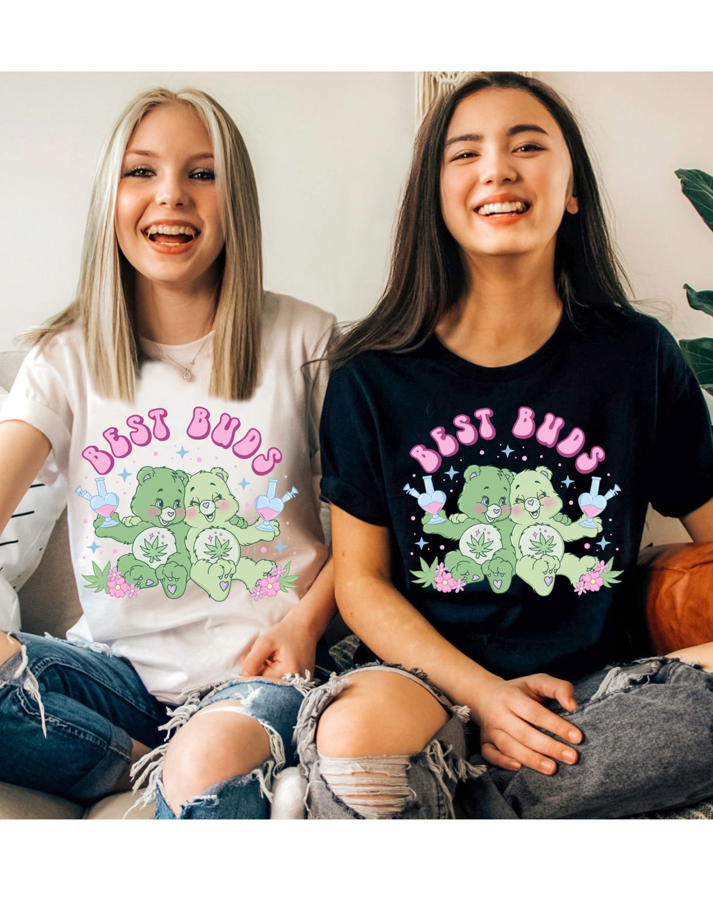 Baked CareBears Best Buds Cotton Tee: A Carefree Blend of Cuddles and High Vibes!