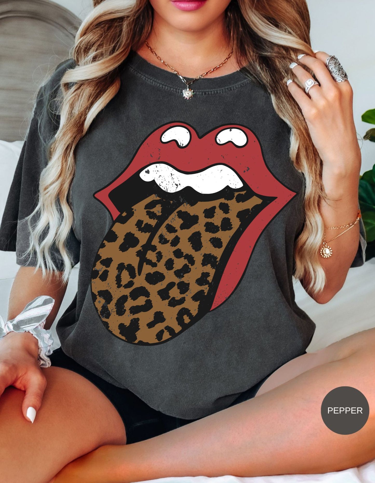 Wild Kiss Rocker Tee with Leopard Print Tongue