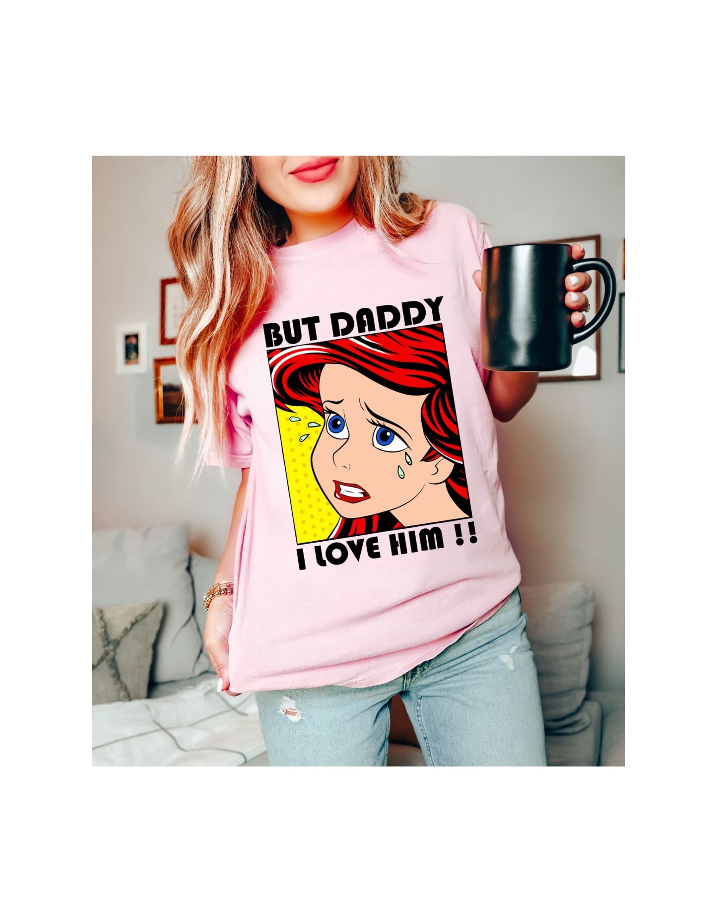 Daddy, I Love Him! Ariel Retro Comic Cotton Tee: Dive into Disney Nostalgia with a Splash of Sass!