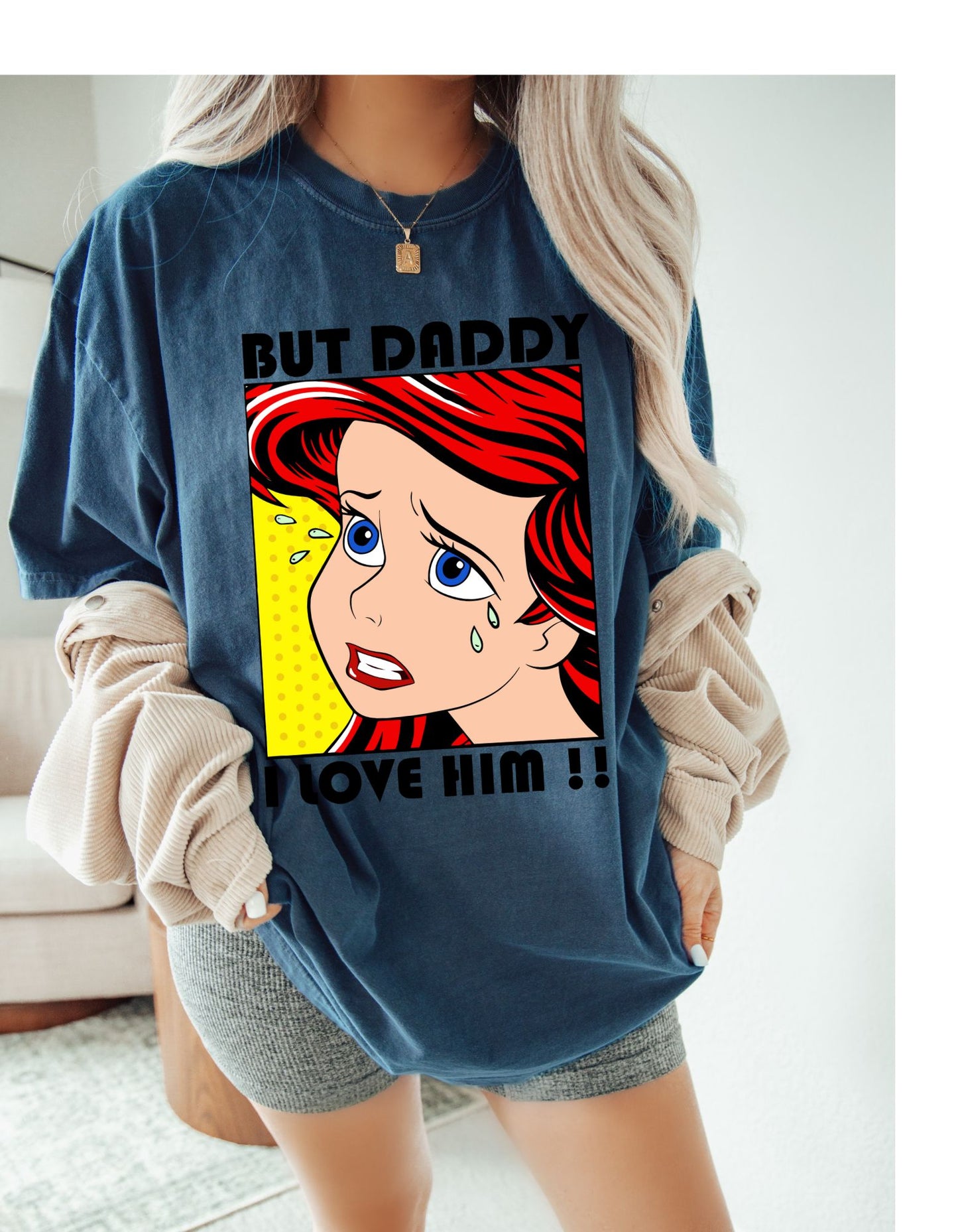 Daddy, I Love Him! Ariel Retro Comic Cotton Tee: Dive into Disney Nostalgia with a Splash of Sass!