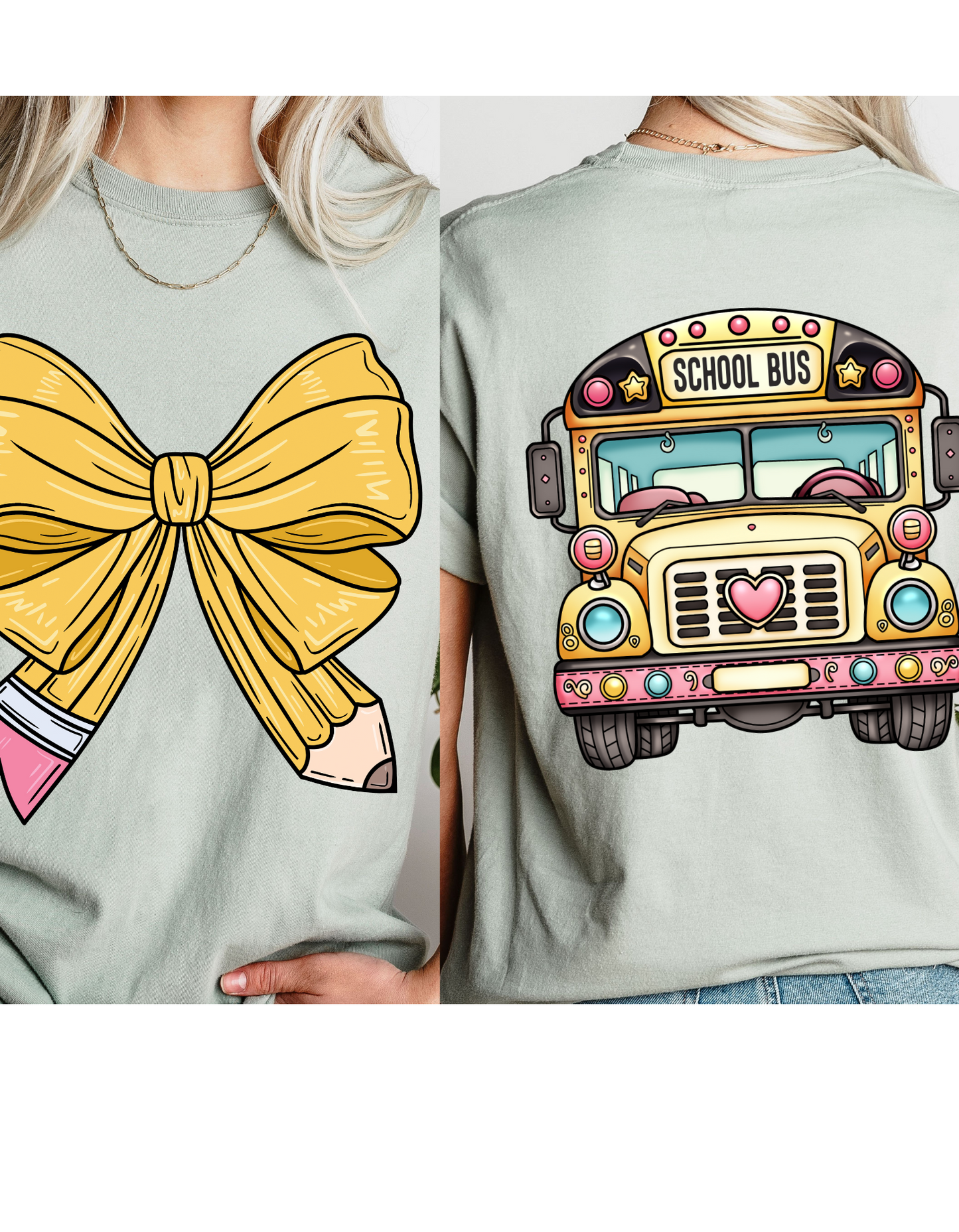 School Days Delight - Pencil Bow & Bus Tee