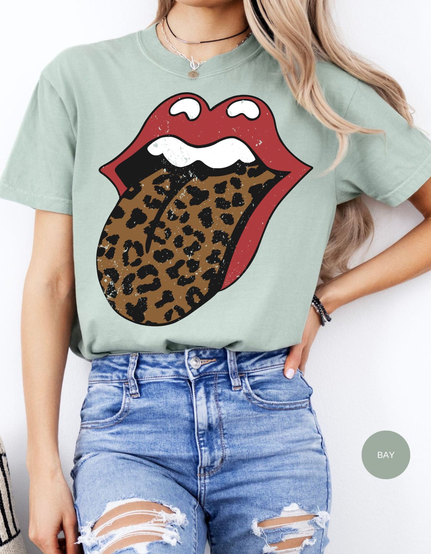 Wild Kiss Rocker Tee with Leopard Print Tongue