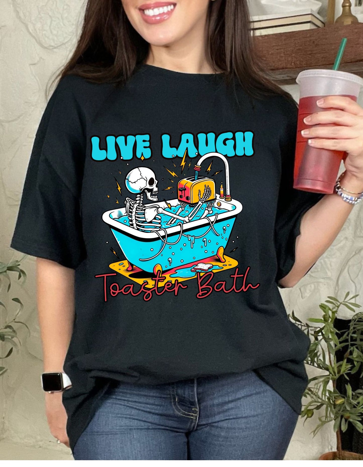 Toasty Vibes Cotton Tee: Live, Laugh, Toaster Bath Edition!