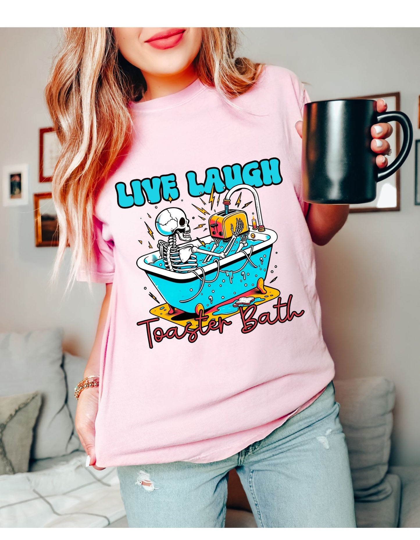 Toasty Vibes Cotton Tee: Live, Laugh, Toaster Bath Edition!