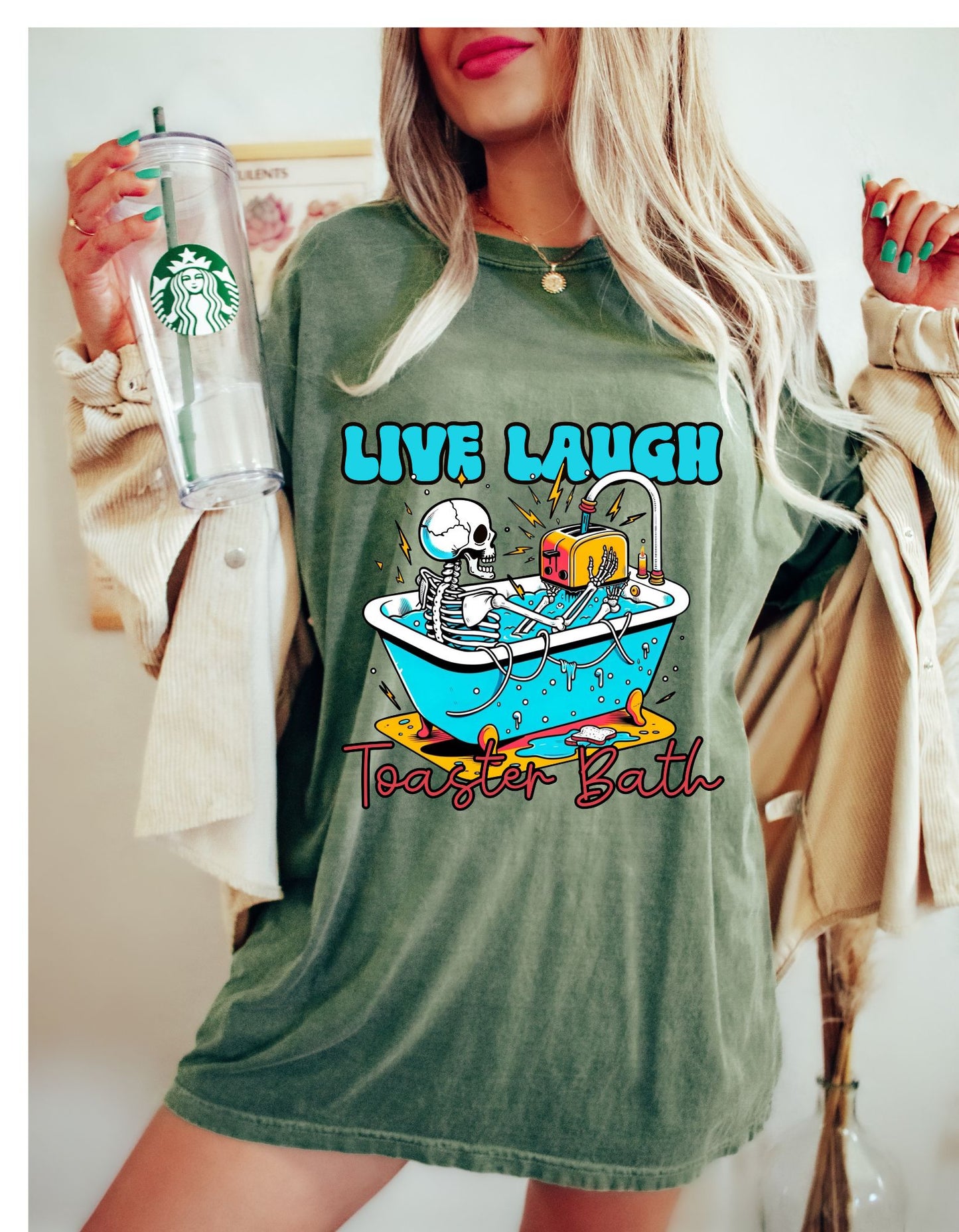 Toasty Vibes Cotton Tee: Live, Laugh, Toaster Bath Edition!