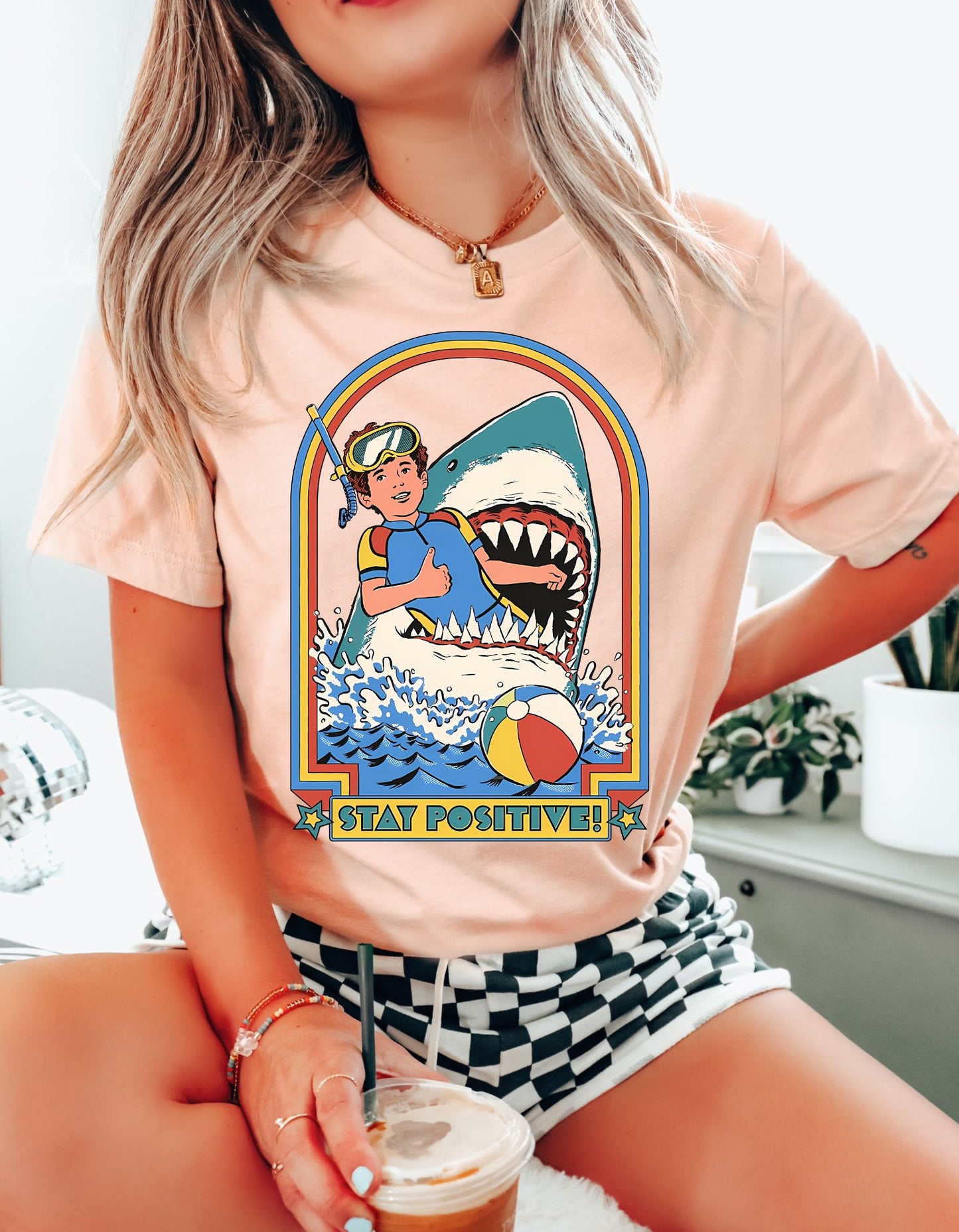 Stay Positive: Jaws Edition Cotton Tee ! Take a Bite out of Optimism