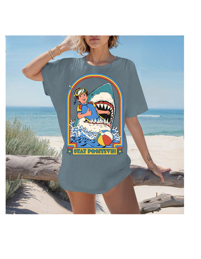 Stay Positive: Jaws Edition Cotton Tee ! Take a Bite out of Optimism