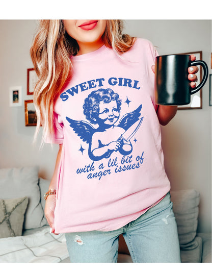 Angelic Fury: Sweet Girl with a Dash of Sass Cotton Tee