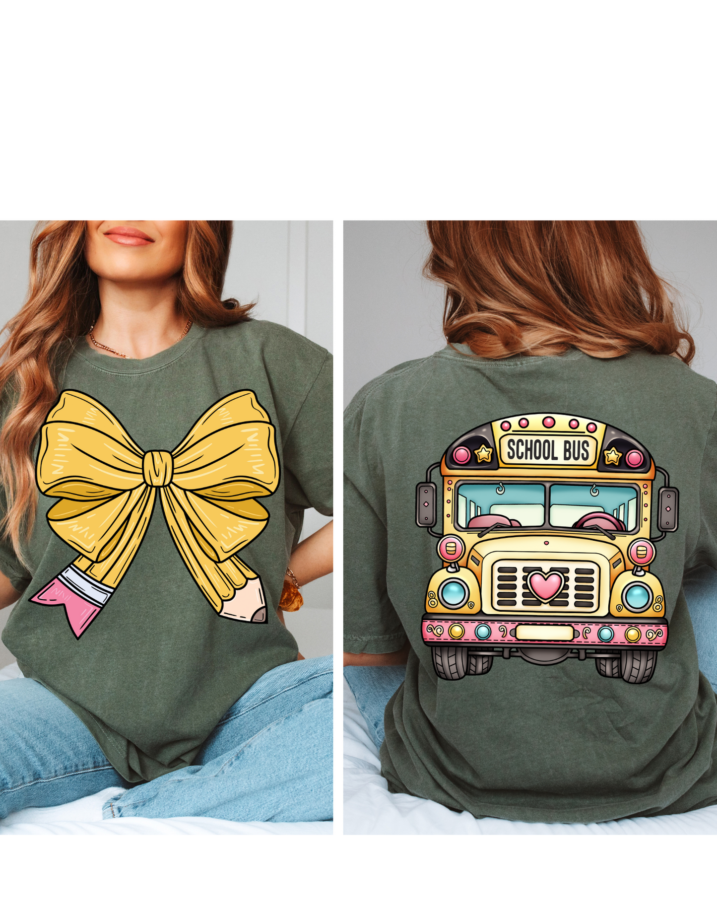 School Days Delight - Pencil Bow & Bus Tee