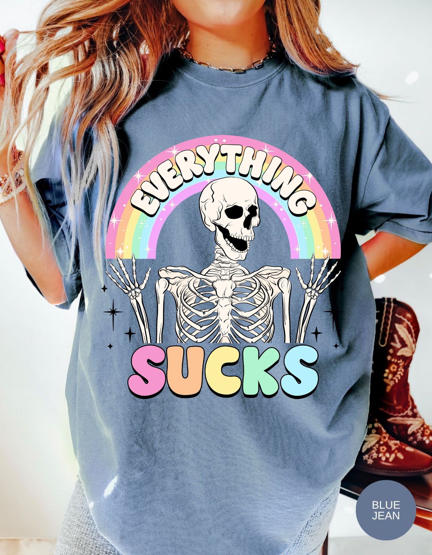 Rainbow Reaper Vibes Cotton Tee: When Everything Sucks but Your Style Doesn't!