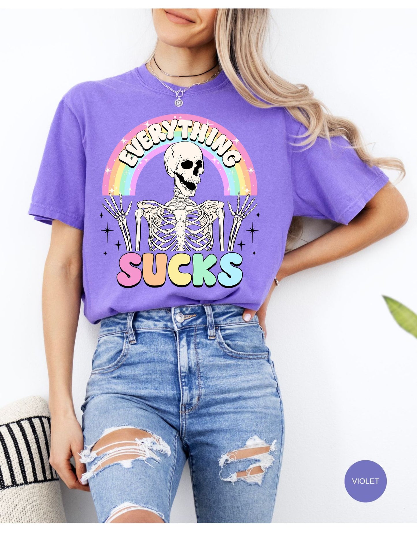 Rainbow Reaper Vibes Cotton Tee: When Everything Sucks but Your Style Doesn't!