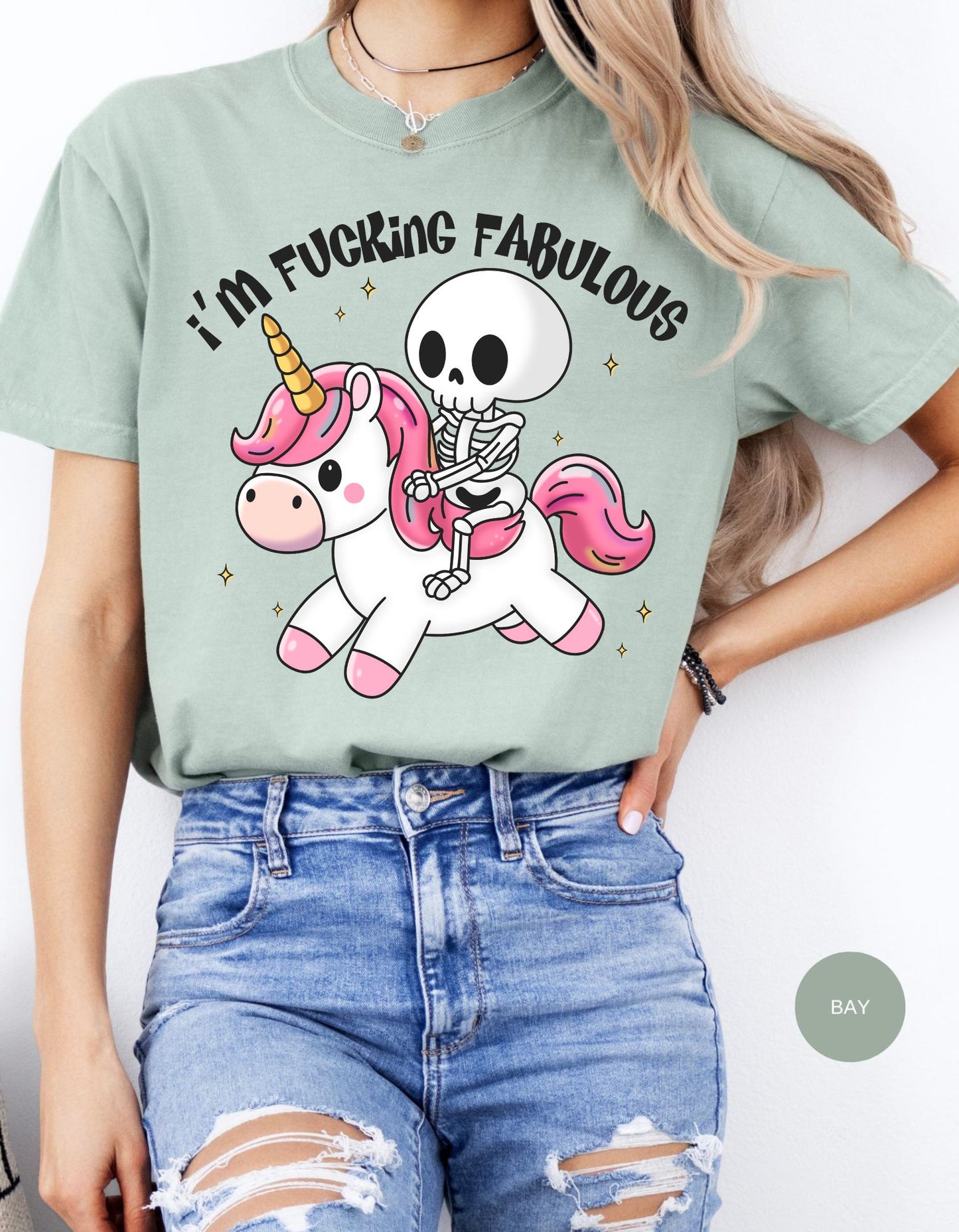 Fabulously Macabre: Skeleton on a Unicorn Cotton Tee