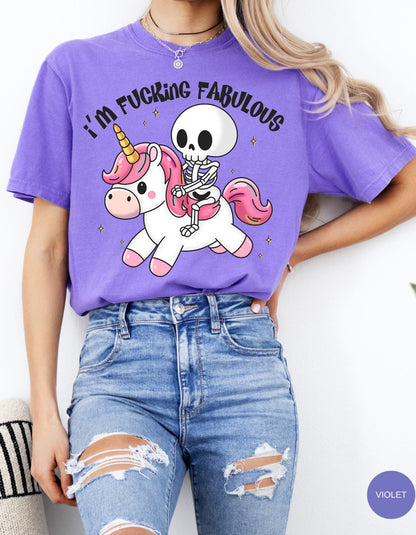 Fabulously Macabre: Skeleton on a Unicorn Cotton Tee