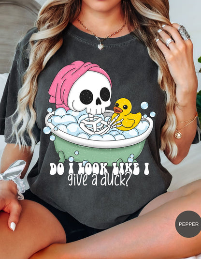 Sassy Skele-Quack Attitude Cotton Tee: Do I Look Like I Give a Duck?