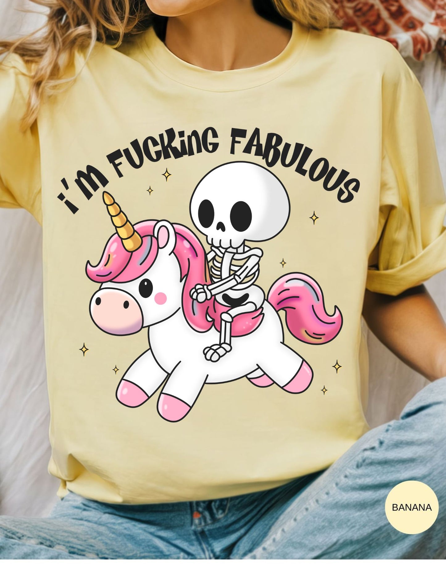 Fabulously Macabre: Skeleton on a Unicorn Cotton Tee