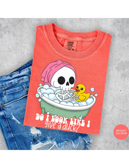 Sassy Skele-Quack Attitude Cotton Tee: Do I Look Like I Give a Duck?