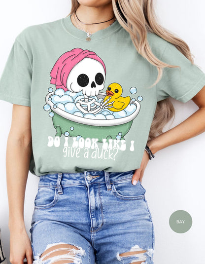 Sassy Skele-Quack Attitude Cotton Tee: Do I Look Like I Give a Duck?