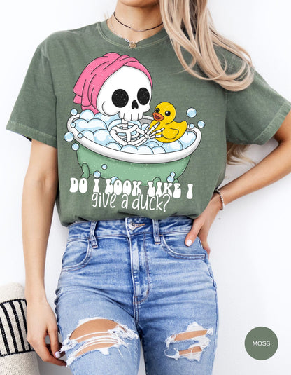 Sassy Skele-Quack Attitude Cotton Tee: Do I Look Like I Give a Duck?