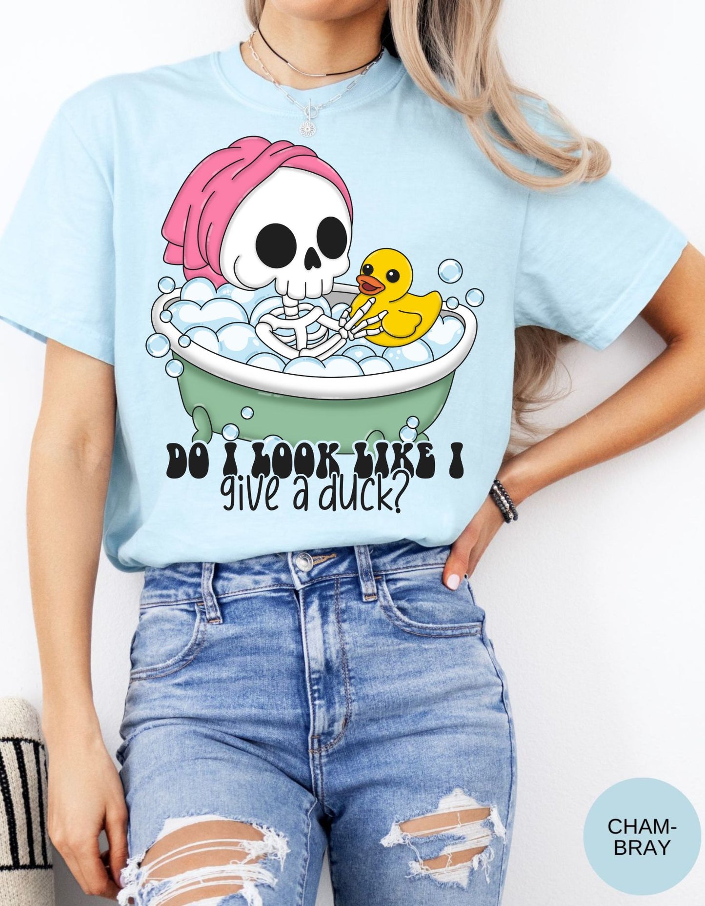 Sassy Skele-Quack Attitude Cotton Tee: Do I Look Like I Give a Duck?