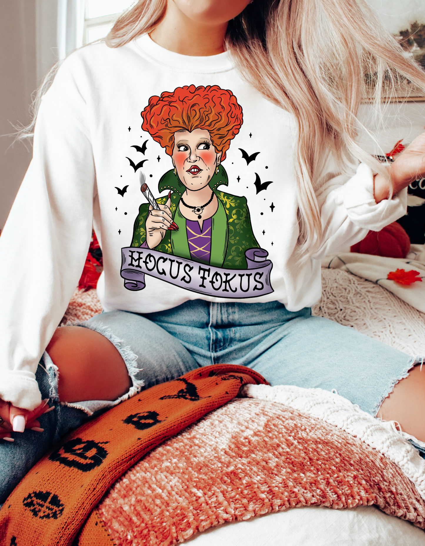 Hocus Tokus Halloween Sweater: High on Magic with the Red Headed Sister Witch!