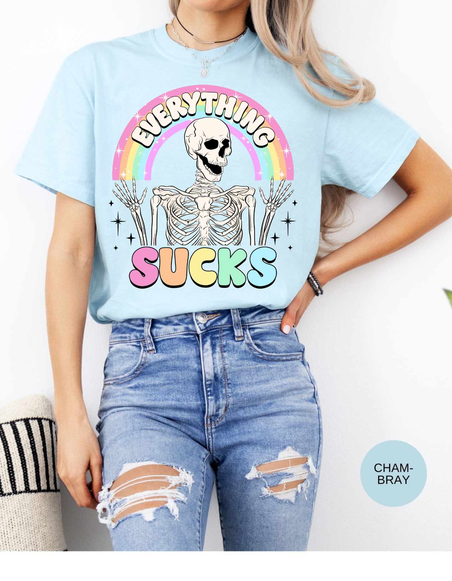 Rainbow Reaper Vibes Cotton Tee: When Everything Sucks but Your Style Doesn't!