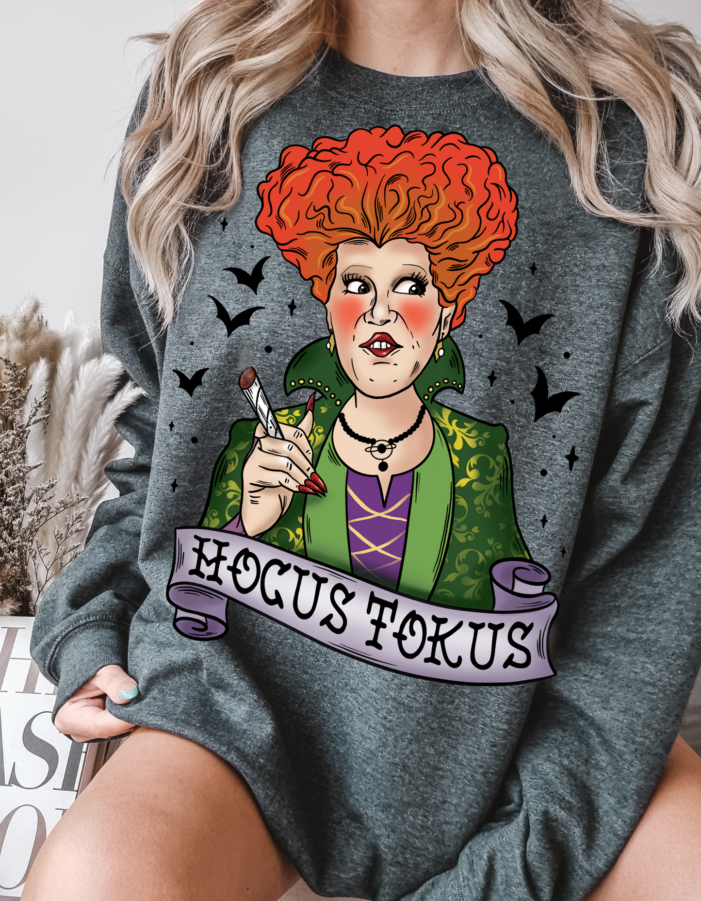 Hocus Tokus Halloween Sweater: High on Magic with the Red Headed Sister Witch!