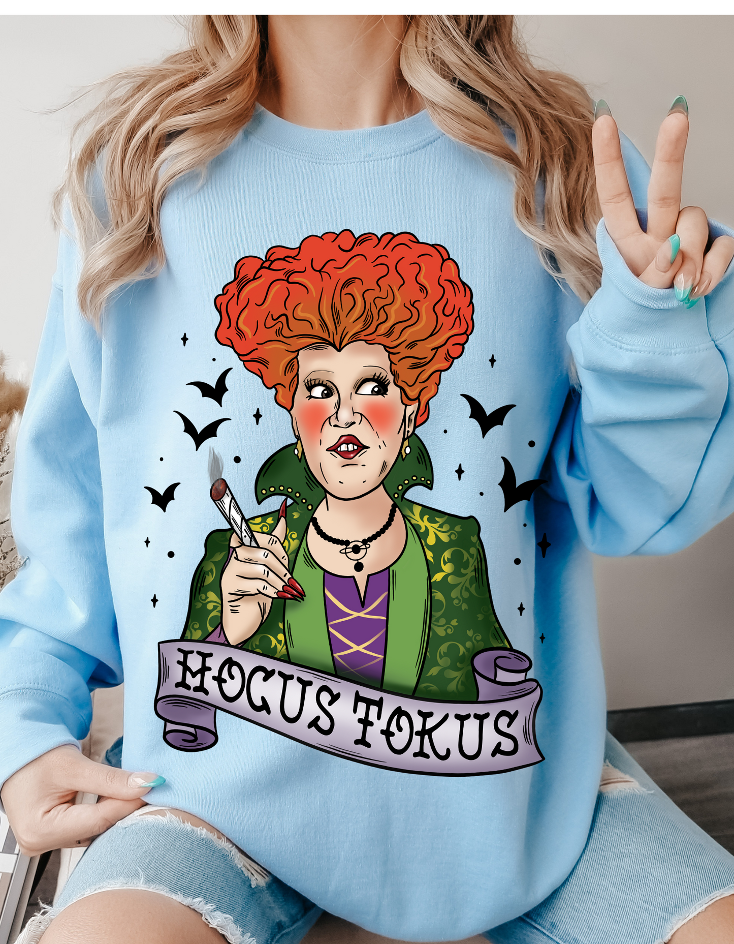 Hocus Tokus Halloween Sweater: High on Magic with the Red Headed Sister Witch!