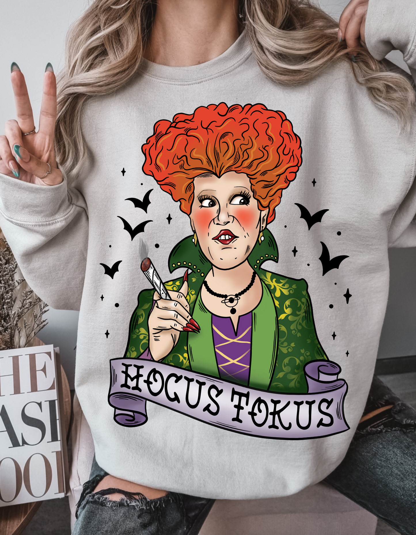 Hocus Tokus Halloween Sweater: High on Magic with the Red Headed Sister Witch!