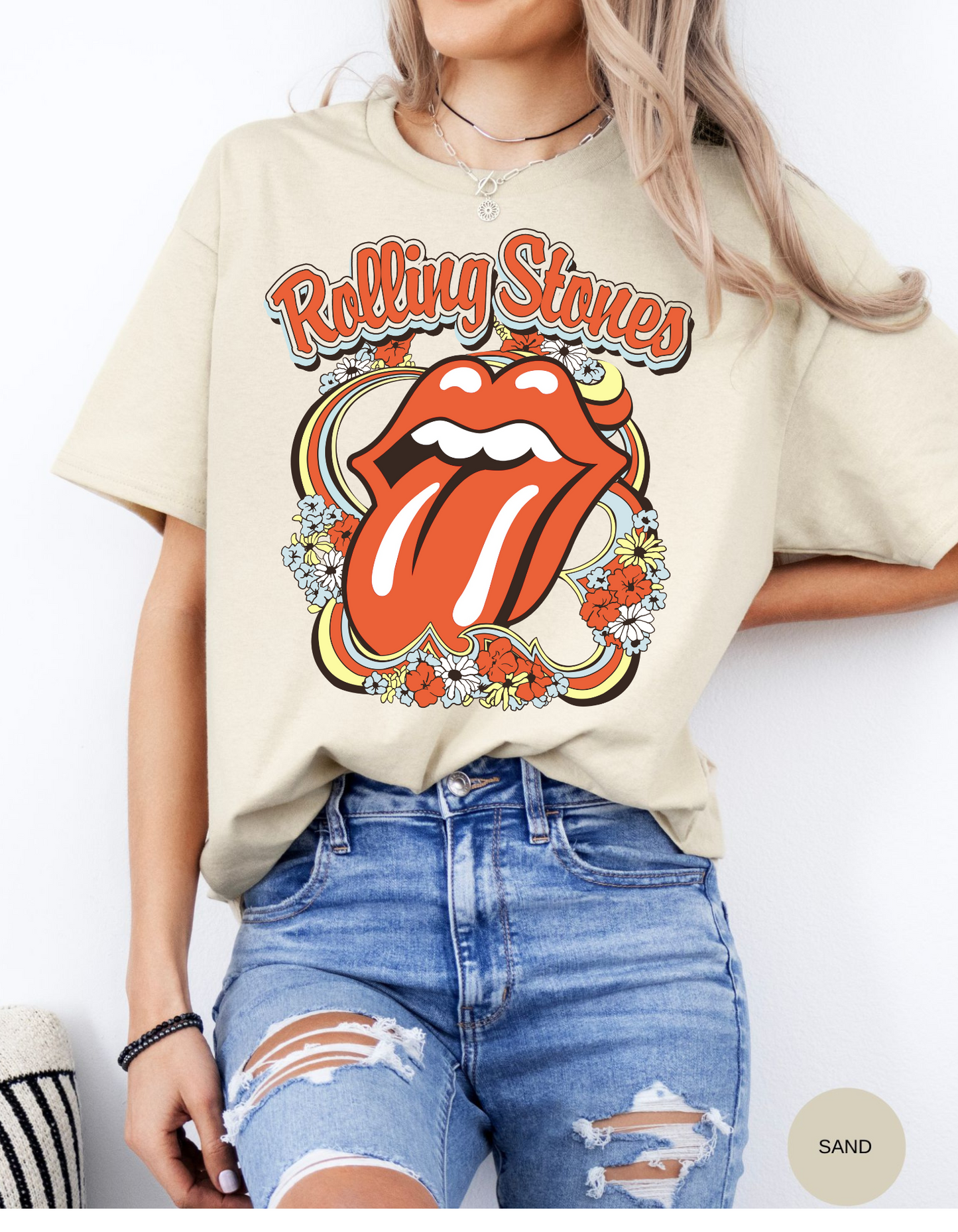 Vintage Flower Rolling Stone Tee