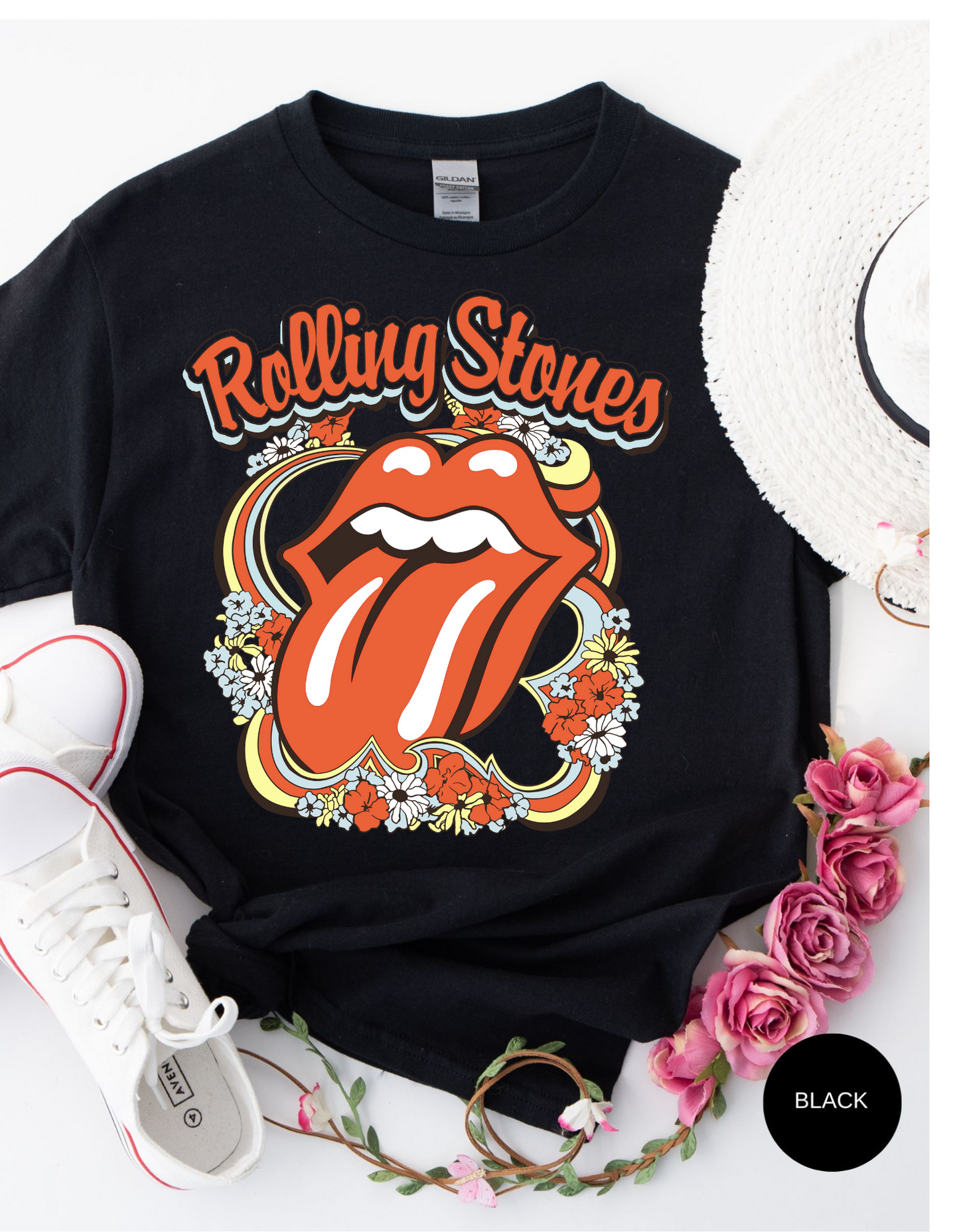 Vintage Flower Rolling Stone Tee