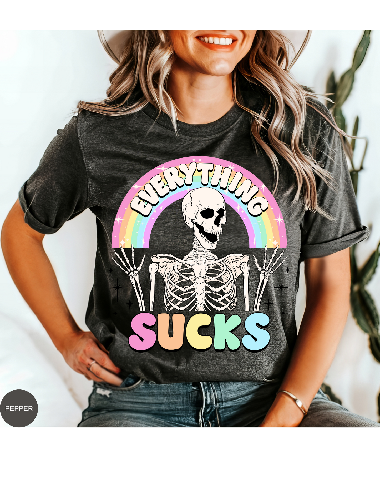 Rainbow Reaper Vibes Cotton Tee: When Everything Sucks but Your Style Doesn't!