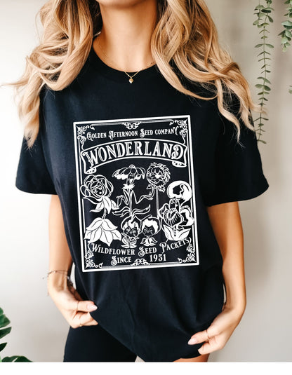 Vintage Golden Afternoon Seed Company Wonderland Cotton Tee: Embrace Wonderland's Whimsy with Retro Elegance!