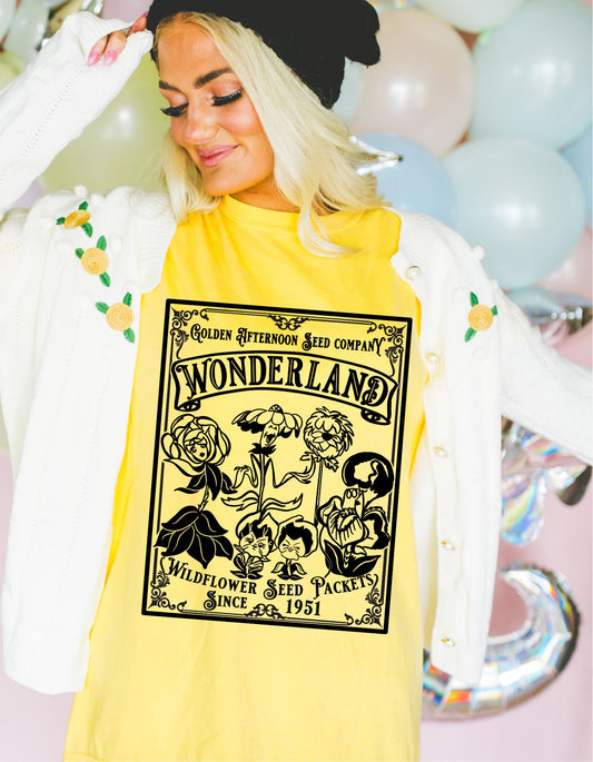 Vintage Golden Afternoon Seed Company Wonderland Cotton Tee: Embrace Wonderland's Whimsy with Retro Elegance!