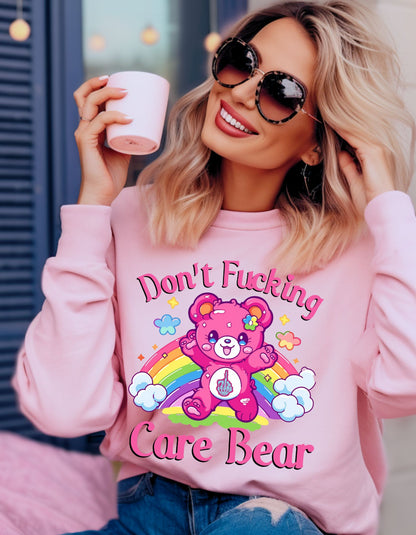 Don't F**** Care Bear Vibes Crewneck: Unleash Your Unbothered Attitude with Cozy Confidence!