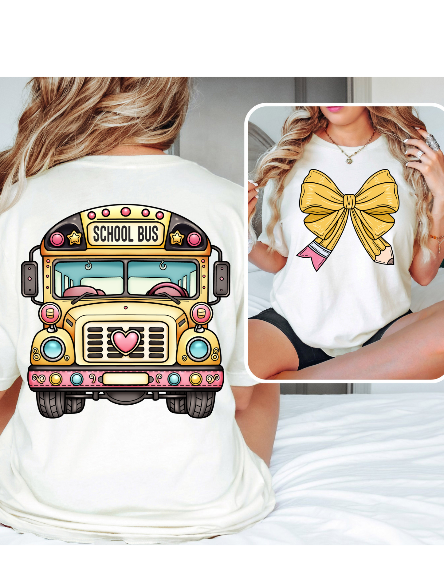 School Days Delight - Pencil Bow & Bus Tee